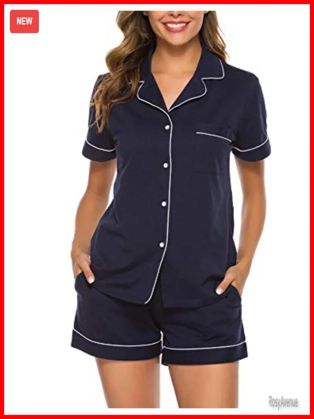 100% Cotton Pajama Set Short Sleeve Button Down Sleepwear 2 Piece Lounge Set